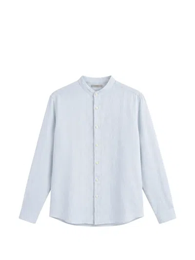 Seventy Band-collar Linen Shirt In Blue