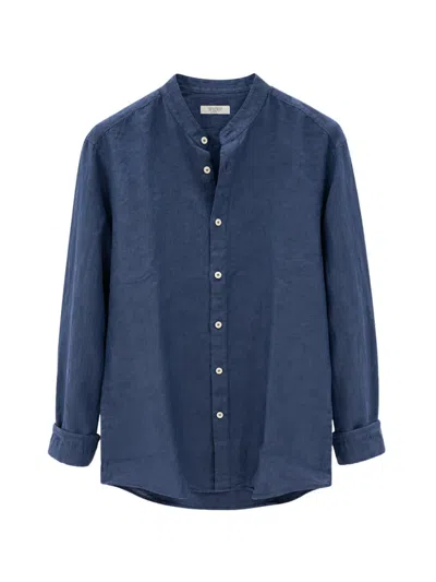 Seventy Band-collar Linen Shirt In Blue