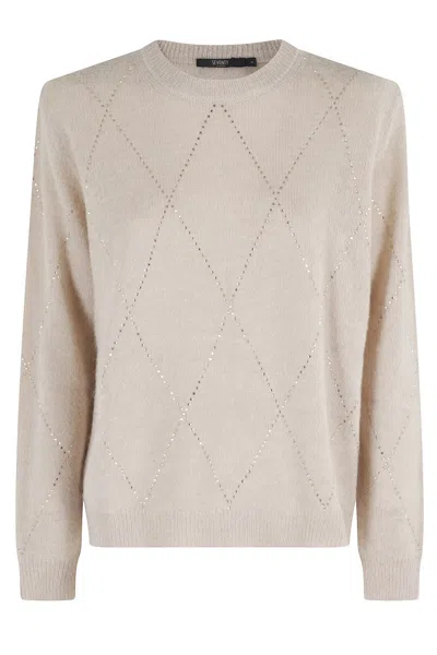 Seventy Beige Knit Sweater With Strass Embellishments In Gray