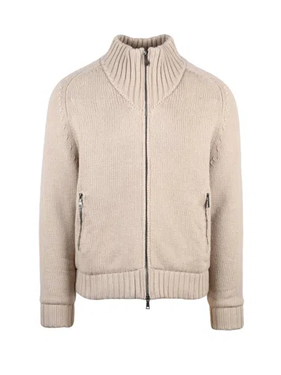 Seventy Beige Ribbed Wool-blend Zip Knit Jacket In Neutral