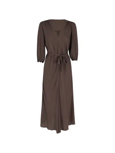 Seventy Belt V-neck Dress In Brown