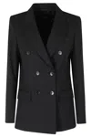 Seventy Black Double-breasted Flap Pockets Polyester-blend Jacket In Black