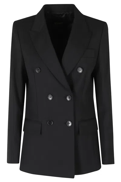 SEVENTY BLACK DOUBLE-BREASTED FLAP POCKETS POLYESTER-BLEND JACKET