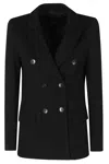Seventy Black Double-breasted Flap Pockets Polyester-blend Jacket In Black