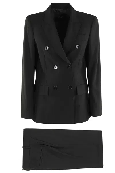 Seventy Black Double-breasted Peaked-lapels Wool Suit
