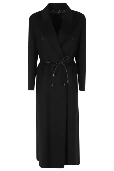 Seventy Black Double-breasted Removable Leather Belt Wool-blend Coat