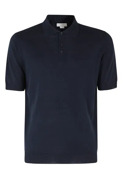 Seventy Blue Classic Short Sleeve Ribbed Trim Linen-blend Polo Shirt In Black