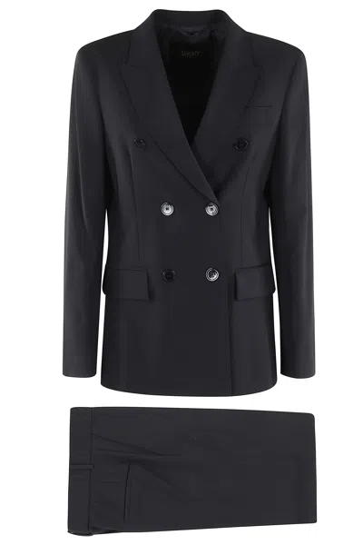 Seventy Blue Double-breasted Peaked-lapels Wool Suit In Black