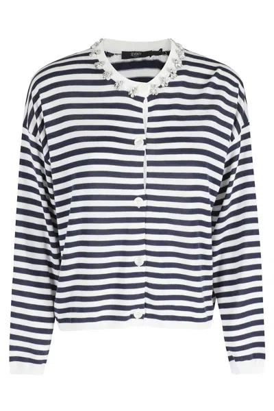 Seventy Blue Stripes Cardigan Coreana Jeweled-neck Lyocell Cardigan In White