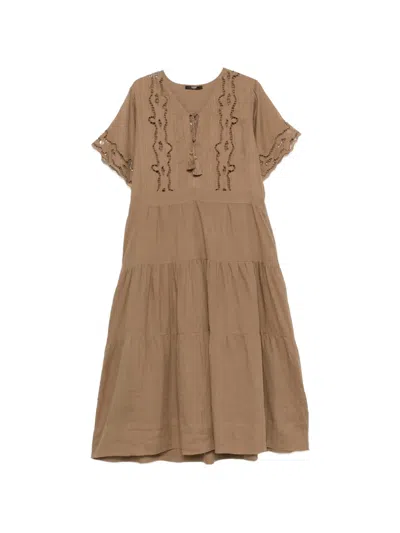 Seventy Broderie-anglaise Tiered Midi Dress In Brown