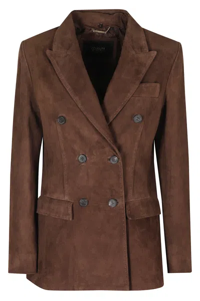 Seventy Brown Double-breasted Flap Pockets Suede Jacket