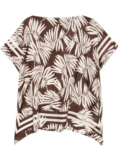 SEVENTY BROWN LEAVES-PRINT BLOUSE