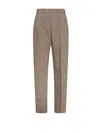 Seventy Long Double Pleated Trousers In Slub Linen Blend In Brown