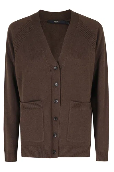 Seventy Brown Loose-fit V-neck Wool-blend Cardigan