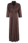 Seventy Chocolate Brown Popelin Dress With Pleat Detailing And Side Slits