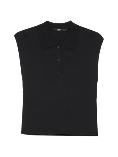 Seventy Buttoned Polo Top In Black