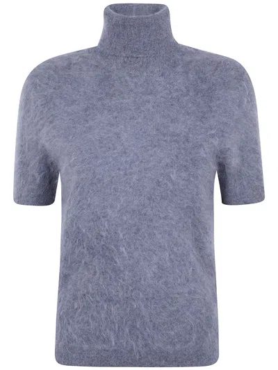 Seventy Cashmere Short Sleeves Turtle Neck Sweater In Gray
