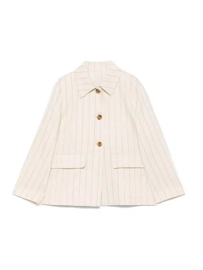 Seventy Cream Linen Blended Pinstriped Jacket In Beige