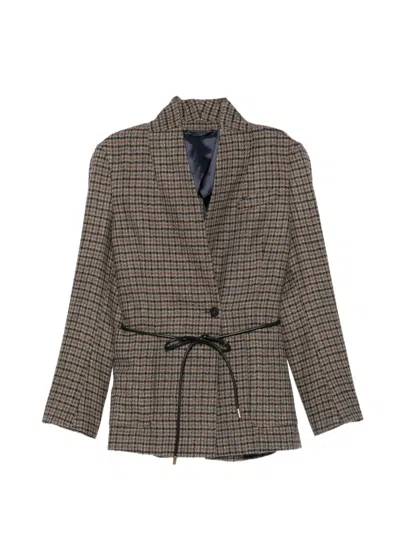 Seventy Check-pattern Belted Jacket In Brown
