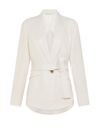 Seventy Chic Tie Detail Button Fastening Notched Lapels Women's Jacket In White