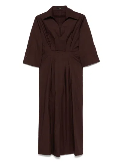 SEVENTY SEVENTY CHOCOLATE BROWN POPELIN DRESS WITH PLEAT DETAILING AND SIDE SLITS