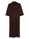 Seventy Chocolate Brown Popelin Dress With Pleat Detailing And Side Slits In Brown