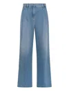 Seventy Long Double Pleated Trousers In Light Denim In Blue