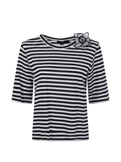Seventy Cotton Jersey Stripes Boat Neck Flower T-shirt In Multi
