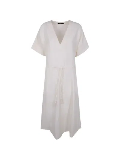Seventy Crackle Linen Mixed Dress In White