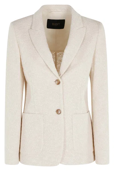 Seventy Cream Cotton Knit Peaked-lapels Single-breasted Cotton Blazer In Neutral