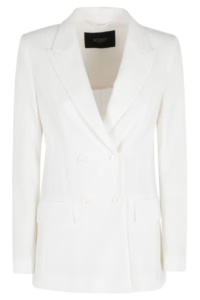 Seventy Cream Technical Mesh Double-breasted Polyamide Blazer In White