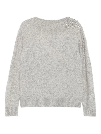 SEVENTY Crew neck sweater with rhinestones in grey wool SEVENTY