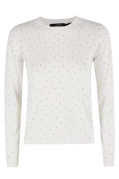 SEVENTY CROPPED CREW NECK SWEATER WITH SILVER EMBELLISHMENTS