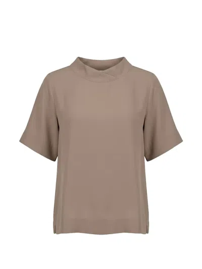 Seventy Crossover-neck Short-sleeve Blouse In Brown