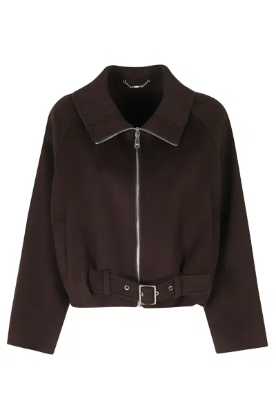 Seventy Dark Brown Boxy Belted Hem Wool-blend Jacket