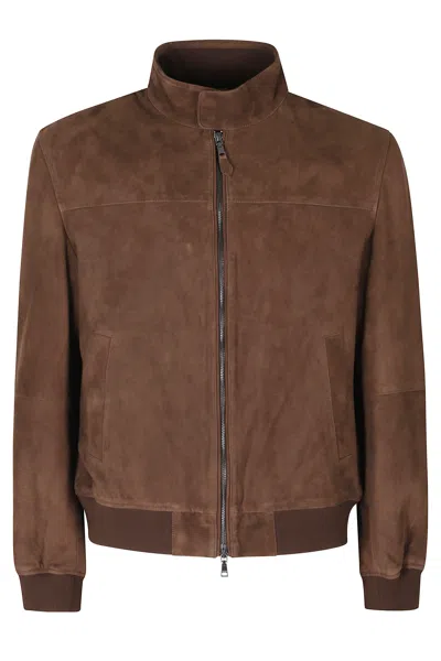 Seventy Dark Brown Padded Suede Jacket In Grey