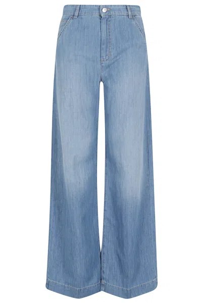 Seventy Denim Wide-leg Belt-loops Cotton-blend Jeans In Blue