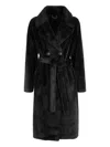Seventy Double-breasted Faux Fur Trench Coat In Blue