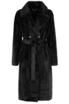 Seventy Double-breasted Faux Fur Trench Coat In Black