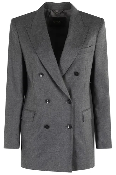 SEVENTY SEVENTY DOUBLE-BREASTED GRAY BLAZER WITH TAILORED SILHOUETTE