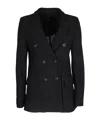 Seventy Black Double-breasted Flap Pockets Polyester-blend Jacket In Black