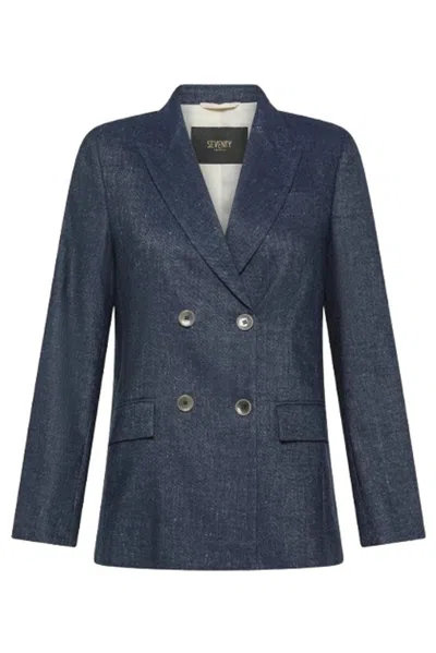 Seventy Double Breasted Tailored Blazer In Blue