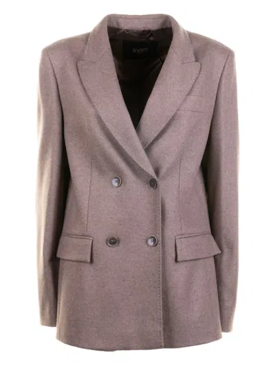 Seventy Double-breasted Wool Blazer In Brown