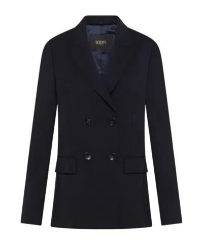 Seventy Double-breasted Jacket In Stretch Cool Wool In Blue