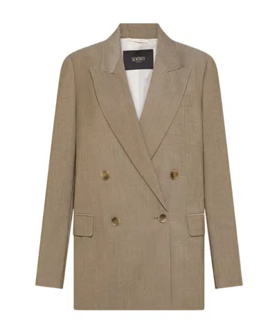 Seventy Double-breasted Jacket In Yarn-dyed Poplin. In Brown