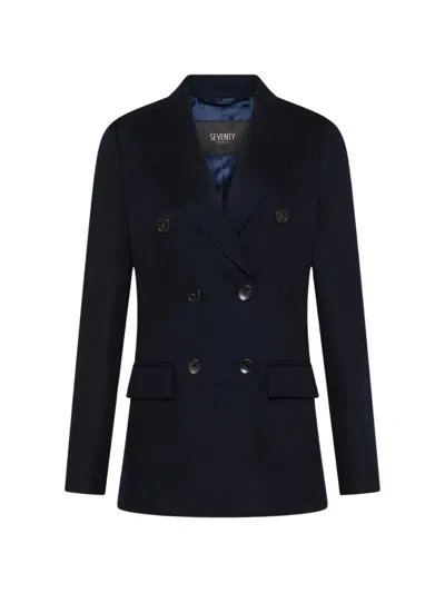 Seventy Double-breasted Wool Blazer In Blue