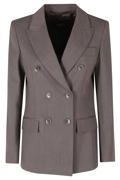Seventy Earth Double-breasted Flap Pockets Polyester-blend Jacket In Brown