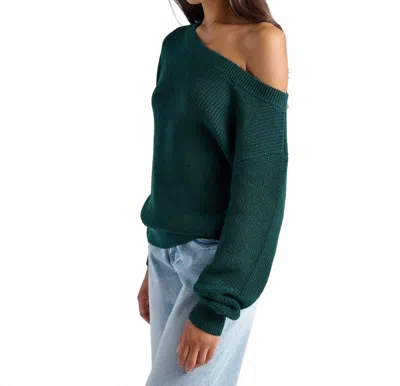 Seventy Eight And Sunny Coastal One Shoulder Sweater In Hunter Green