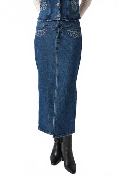 Seventy Eight And Sunny Embroidered Mia Skirt In Blue