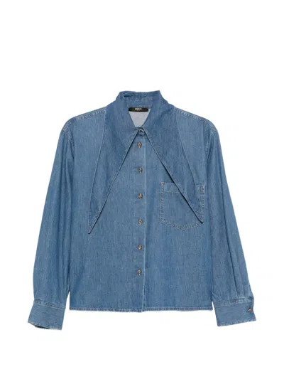Seventy Exaggerated-collar Denim Shirt In Blue